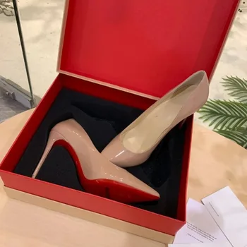 Висококачествени дамски Обувки На Висок Ток, Луксозни Модни Дамски Обувки с Червена Подметка с Блестящи Кристали, Класически Дизайнерски Обувки в стил Ретро с Висок ток 10 см 1054HJ
