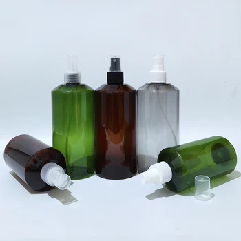 14шт 300 мл 500 мл празна бутилка-спрей пътен контейнер с спрей за капак, Зелената сиво кафява пластмасова бутилка със спрей за течности