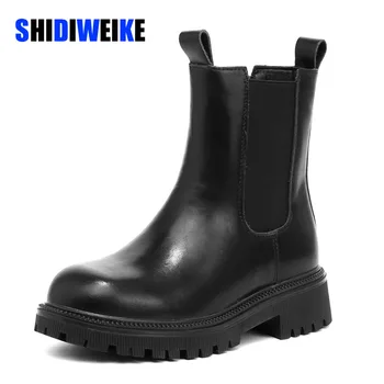SDWK/ обувки 4 см; сезон есен-зима; нови ботильоны; дамски кожени ботильоны на квадратен ток; женски английски обувки 