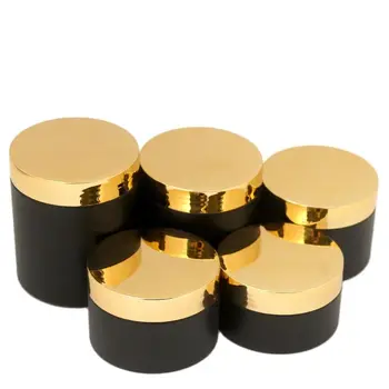 Матово черни контейнери за грим с блестящ златен капак, празна бутилка с широко гърло, пластмасов козметични гърне, кутии за сметана 100 г, 120 Г, 150 g, 200 g, 250 g
