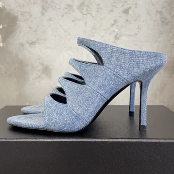 2023 Дамски чехли, лятна нов, уникален дизайн, горната част, интериор под формата на кристали, обувки на висок ток, темперамент, модни дамски обувки