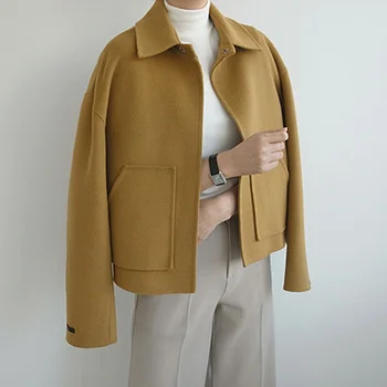 Свободно палто, вълнена ръчно изработени с заниженными рамене, 2021, женски есенно-зимния двустранно вълна палто-пашкул, късо палто оверсайз, однотонное