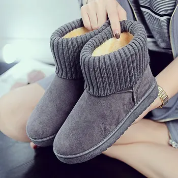 Дамски зимни обувки, Нова корейска версия на Wild Plus, Кадифе, Топъл Студентски Мързеливи Памук ботуши с Къси ръкави, Вълнени ботуши
