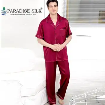 Мъжки копринени пижамные комплекти от 100% чиста коприна 19 мм, кратък комплект дрехи за дома за почивка, размер пижами, L, XL, XXL