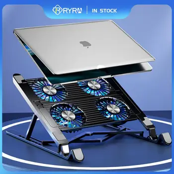 Тиха регулируема поставка за по-хладните RYRA за лаптоп, сгъваема поставка за охлаждане на лаптоп, поставка за лаптоп 17,3 инча с 2/4 вентилатори за охлаждане