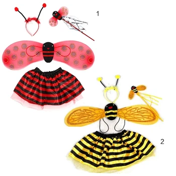 4 бр./компл., детски костюм на фея, калинка, пчела, блестящо сладко крило, шарени многослоен костюм