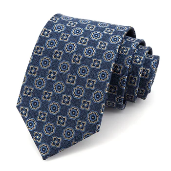 Син жаккардовый джентълменско вратовръзка 8 см, марка дизайнерски обувки, висококачествени модни официални вратовръзки за мъжете, бизнес облекло, работно вратовръзка с подарък кутия