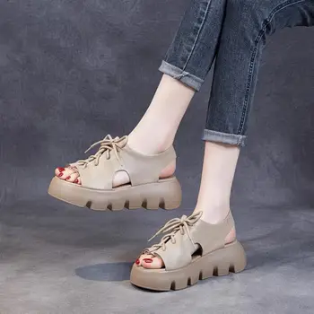 2023 нови Летни дамски римски сандали-сладкиши с отворени пръсти на дебела подметка в римски стил