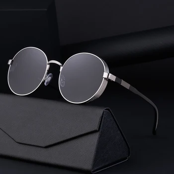 Нови мъжки слънчеви очила в кръгла рамка в стил steampunk, персонални метална странична опаковки, фирмен дизайн, качествени очила с UV400 Oculos De Sol