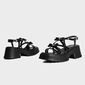 2023 Нови летни сандали с дебел ток, модерни плажни сандали с дебела подметка, дамски обувки с папийонка на улицата