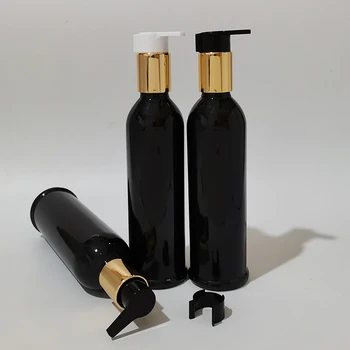 10шт 250 мл Празни пътни черни бутилки със златен помпа за лосион Бутилка за шампоан, гел за душ, контейнери за опаковане на течни сапуни, козметика