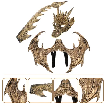 1 комплект, костюм дракон на Хелоуин, детска маска на дракон, крило, опашка, подпори за cosplay динозавър за Хелоуин