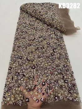 Кафява лейси плат, ръчно изработени с мъниста и поредица от вечерни рокли, луксозни 2023 Сиво тюлевое дантела френската дантела за шивашки тъкани KB3282