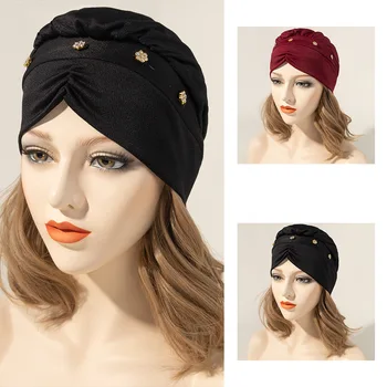 Мюсюлманска шапка-шарена кърпа, гънка на челото, дива шапка с бриллиантовым дъното, капачка за химиотерапия