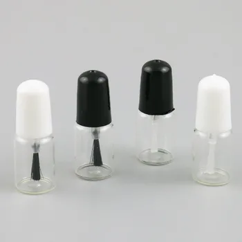 360x3 мл Малка празна бутилка за лак за нокти от прозрачно стъкло, бутилка за олио за нокти с черно-бял капак за четката, бутилка за проба