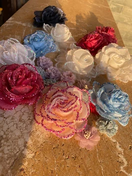 Кристален плат Цвете и Имитация на цветето роза САМ Шифоновый копринени цветя на Сватбени аксесоари за Сватбени аксесоари за коса за гърдите