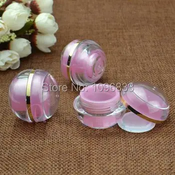 Розова сферична буркан от 5 г, кръгли акрилна кутия за опаковки на козметичен крем, празен козметични опаковки, контейнер, розово бурканче 5 г, 100 бр./лот