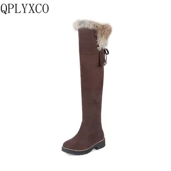 QPLYXCO Разпродажба, Новата мода Големи размери 34-44, Русия, Дамски Топли зимни Зимни Дълги ботуши, сладък дамски високи обувки с кръгло бомбе, 1770