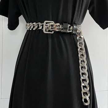 Дамски модни Колани от естествена кожа с метална верига, широки колани, женствена рокля, корсет, колан, бижута за колан, широк колан TB1303