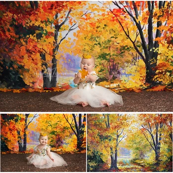 Есента златни кленов гората Снимка фон, маслени бои Есента подпори за фото студио, Детски портрет торта Разбият снимки декори