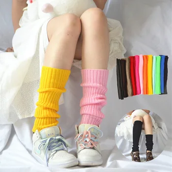 Гети за сладко момиче ярки цветове, нов корейски вязаный калъф за крака, женски монофонични есенно-зимния стилен дълъг еластичен чорап-тръба