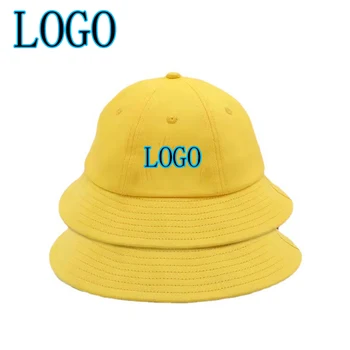 Памучен лятна сгъваема панама с потребителски логото, безопасна за начално училище, жълта рибарска шапка, скъпа панама за момчета и момичета, плажни шапки