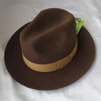 Дамски фетровая шапка на марката LIHUA кафе цвят, реколта топла вълна джаз шапка с широка периферия, фетровая панама с бантиком, украсена с панама