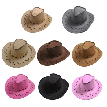 Модни ковбойская шапка в западен стил с широка периферия от замшевой тъкан, универсална шапка унисекс