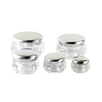 Акрилни съдове, прозрачна diamond е козметична опаковки, саксии за проби, кръгла сребърна капачка, кутии за крем за грижа за кожата, 5 g, 10 g, 15 г, 20 г, 30 г