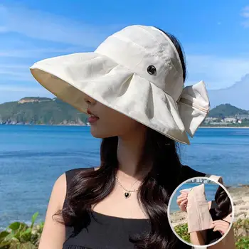 Лятна солнцезащитная шапка с празни езда за жени, слънцезащитен крем с широка периферия, защита от ултравиолетови лъчи, сгъваеми шапки за плажни пътуване, модни шапки