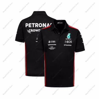 ПЕТРОНАС 2023 екипът Състезания на Формула 1 и моторните спортове Фенове на автомобили от Формула 1 Спортна Мъжка Риза с къси ръкави С Копчета На Ревера Лятна Бързосъхнеща Черно Бяла