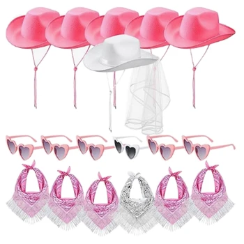 Комплект шапки и слънчеви очила за булката и шаферките, кърпичка за моминско парти