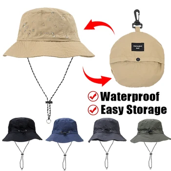 Летни непромокаеми шапки голям размер, регулируеми, сгъваеми рибарски шапки с завязками, градинска и плажна шапка от слънцето, ежедневни панама