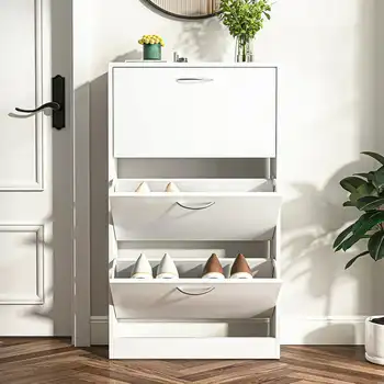 Прибиращ шкаф за обувки, самостоятелен органайзер за обувки-Органайзер за съхранение на обувки в коридора, за дома или офиса, бяла а обувките кабина