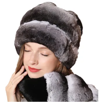 Зимни дамски супер луксозни шапки от 100% естествена кожа чинчила, дамски шапки от естествена кожа чинчила естествени цветове, меки шапки от естествена кожа чинчила