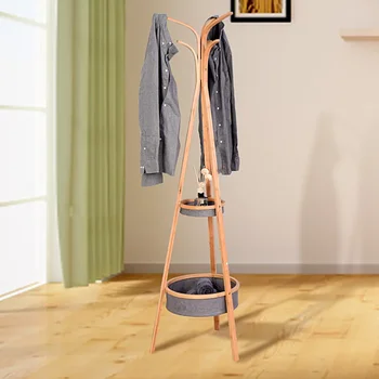 Бамбук закачалка за дрехи с рафтове за съхранение на Дневна Спалня Φ15,1x66,9 инча