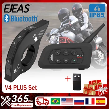 EJEAS V4 Plus 4 Ездач Bluetooth5.1 Мотоциклет Шлем Слушалки за Вътрешна Връзка 1500 м Переговорное Устройство Водоустойчив Дистанционно управление
