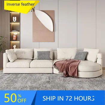 Ъглов диван от плат с извити скандинавска технология, лесен е модерен лек луксозен дизайнерски диван за хола L-образна форма