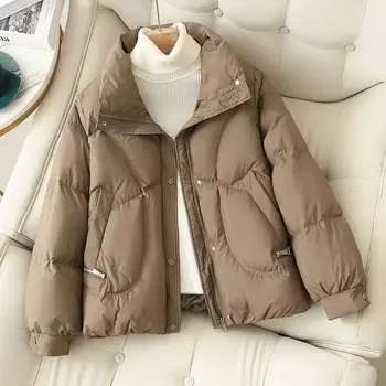 Якета за жени, къса naka памучен куртка с висока яка, дамски новост зимата 2023, корейската ежедневни модерно яке, палто трендови