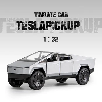 1:24 TeslaPickup Модел на Колата от сплав, Изработена под Налягане, Метална Играчка, оф-роуд Превозни Средства, Модел на Автомобила, Звукова и Светлинна Подарък за Деца