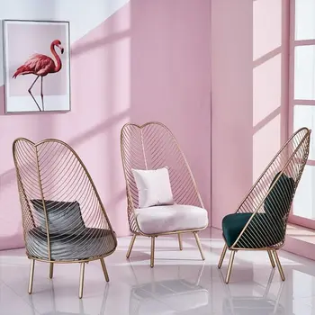 Скандинавски стил Златен метален iron текстилен стол за почивка, мързелив хол, разтегателен диван и фотьойл, розов стол, кафе стол, модерен интериор, мебели