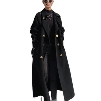Дамско Памучно Вълна палто в стил Хепбърн Размер Плюс, Свободно и Тънката Покривка козината е със средна дължина, Зимни Дамски Паркове В Корейски стил, Однотонное