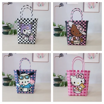Kawaii аниме Hello Kitty bag Лятна нова хавайски чанта за отдих, тканая чанта с анимационни бродерия, женствена чанта за покупки на едро