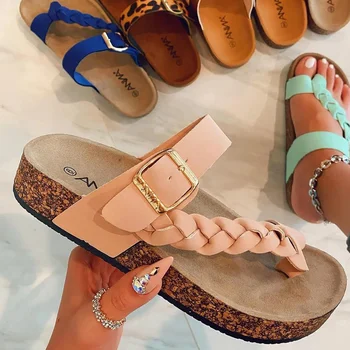 Дамски сандали на платформа, нови летни сандали голям размер за външната търговия, дамски обувки, трендови обикновена чехли на равна подметка, mujer